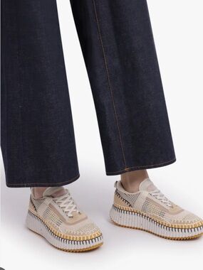 Chloe Nama Whipstitch Biscotti Beige Platform Walking Sneakers 40